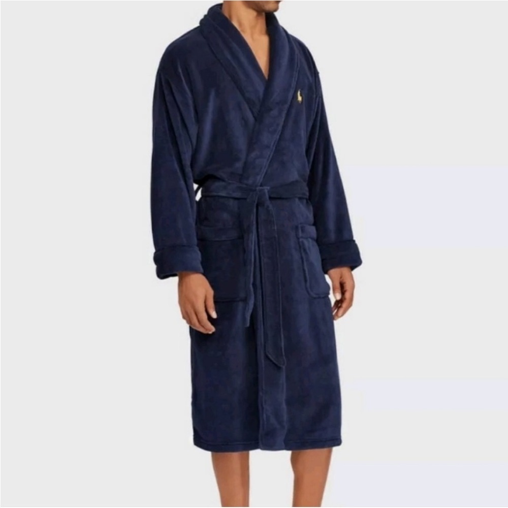 Polo Ralph Lauren Men's Shawl Collar Robe Size Small/Med Navy Blue Microfleece